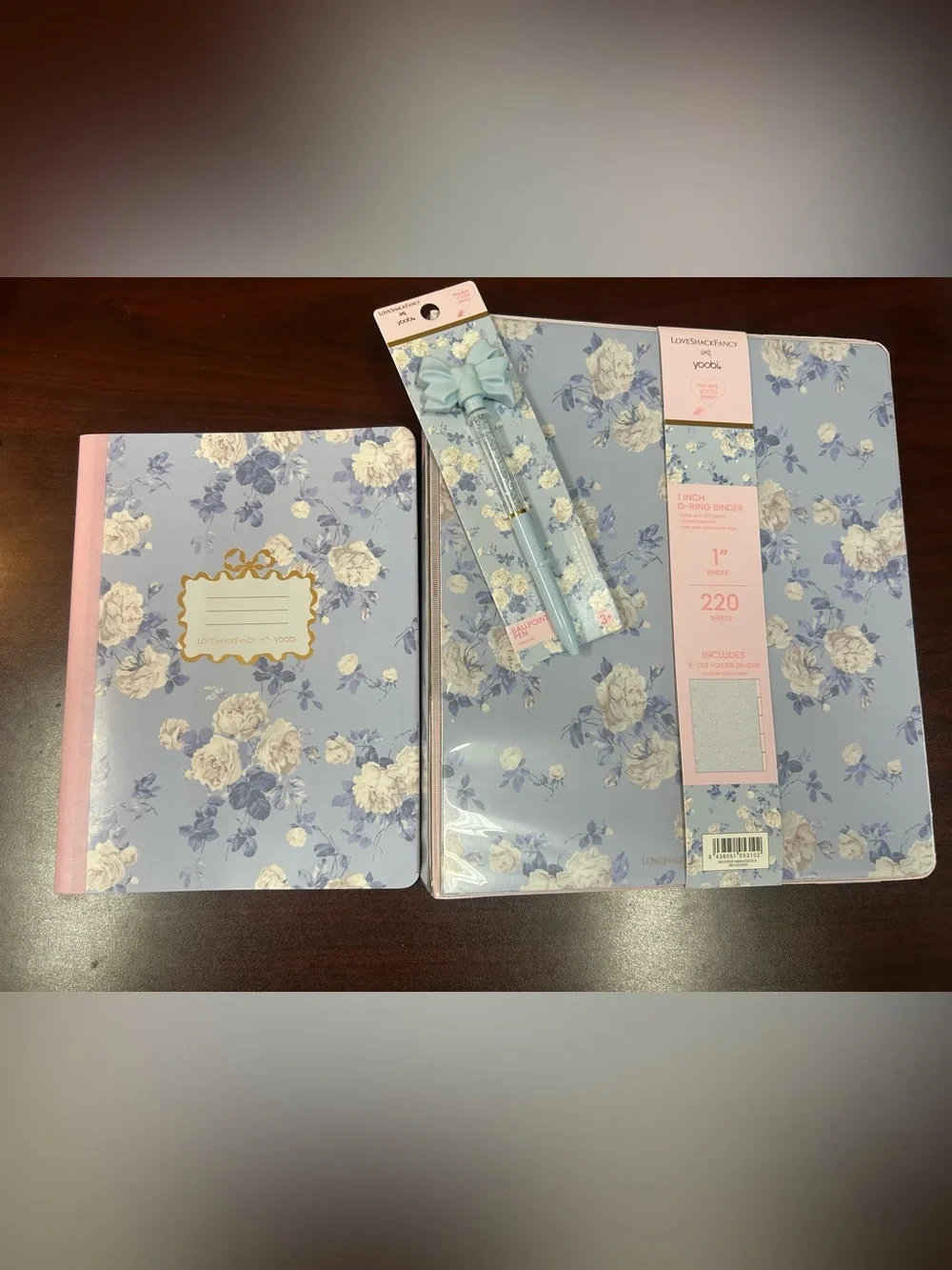 LoveShackFancy Blue Floral Notebook & Planner Set with Pink Accents